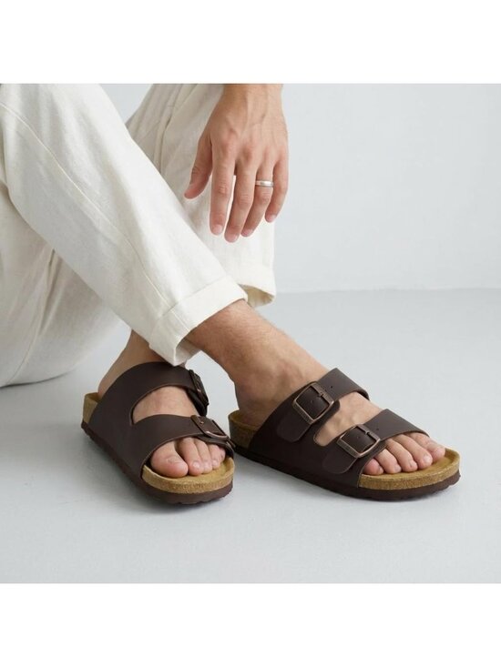 Men\'s Dark Brown Lane Cork Footbed Sandals Adjustable Buckle Comfort Slides main image 6